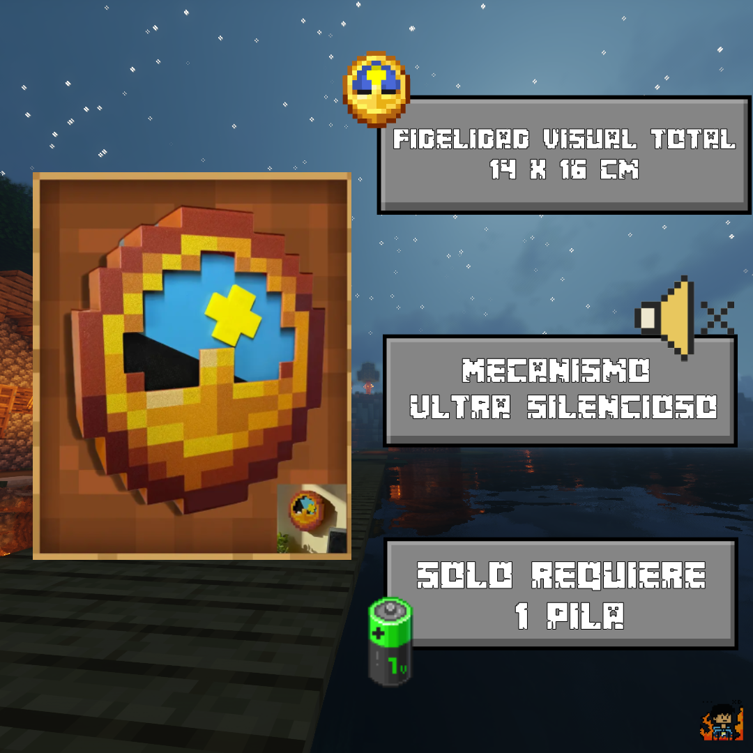 Reloj de Pared PixelGuard Estilo Minecraft 24 Horas